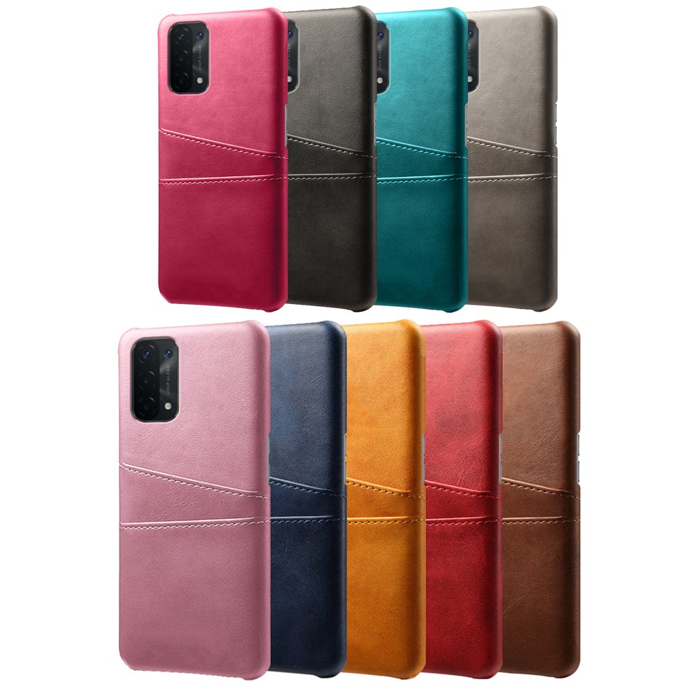 KSQ Double Card Slots PU Leather Coated PC Shell Cover Case for Oppo A74 5G / A54 5G / A93 5G - Black-5