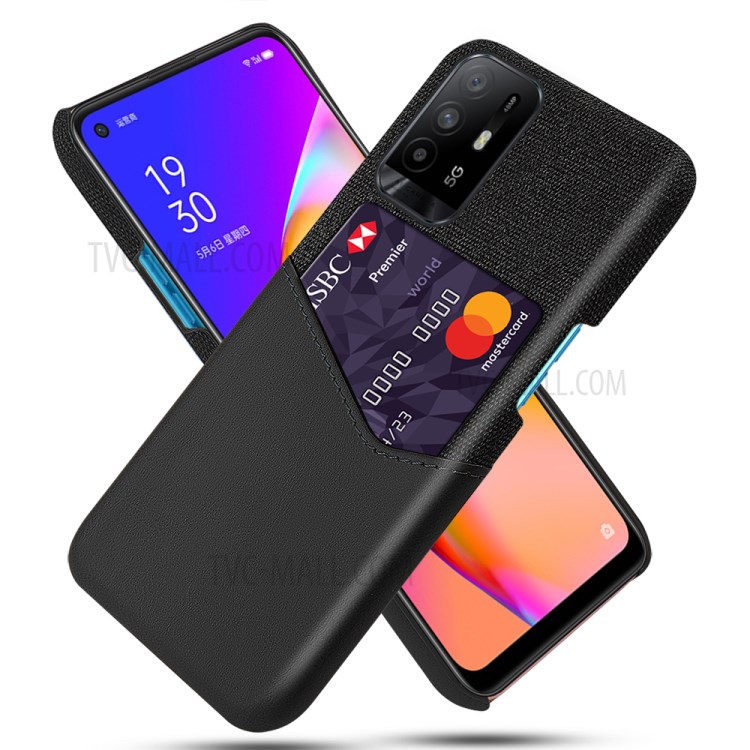 KSQ With Card Holder Cloth + PU Leather Coated PC Back Cover for Oppo A95 5G - Black-1