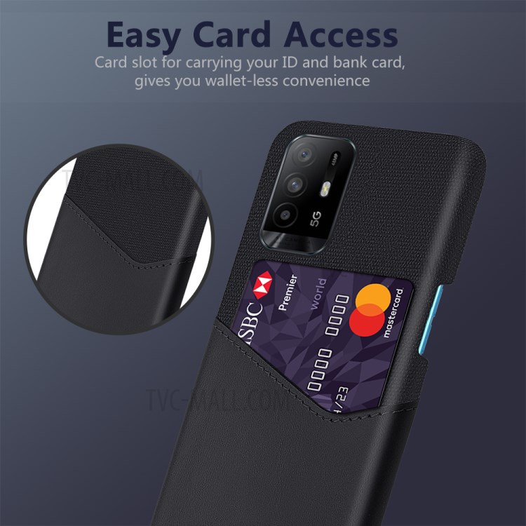 KSQ With Card Holder Cloth + PU Leather Coated PC Back Cover for Oppo A95 5G - Black-2