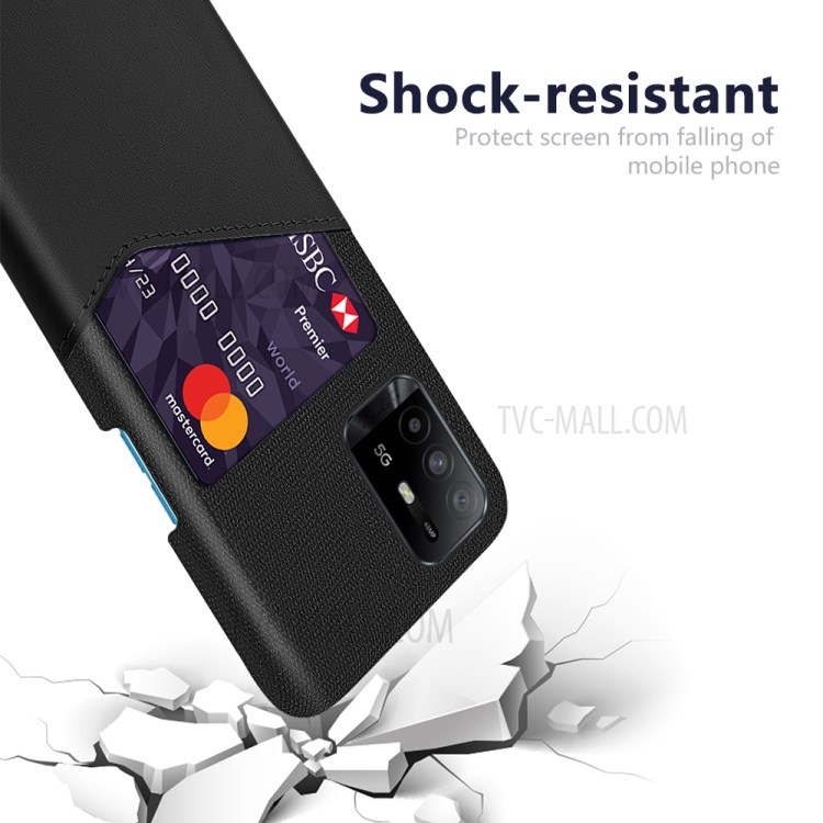 KSQ With Card Holder Cloth + PU Leather Coated PC Back Cover for Oppo A95 5G - Black-3