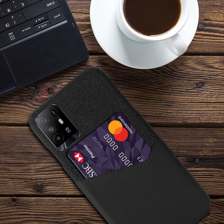 KSQ With Card Holder Cloth + PU Leather Coated PC Back Cover for Oppo A95 5G - Black-4