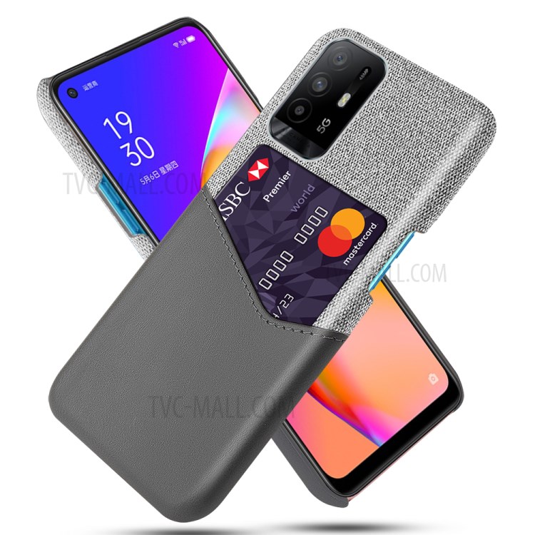 KSQ With Card Holder Cloth + PU Leather Coated PC Back Cover for Oppo A95 5G - Grey-1