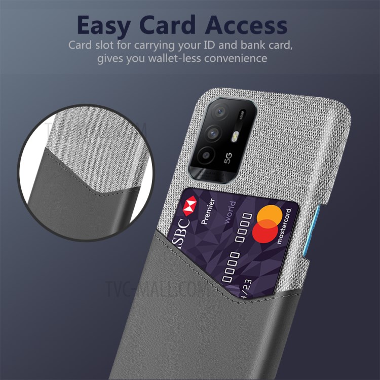 KSQ With Card Holder Cloth + PU Leather Coated PC Back Cover for Oppo A95 5G - Grey-2
