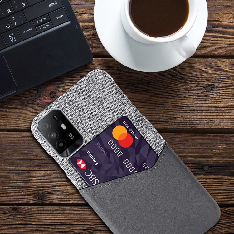 KSQ With Card Holder Cloth + PU Leather Coated PC Back Cover for Oppo A95 5G - Grey-4