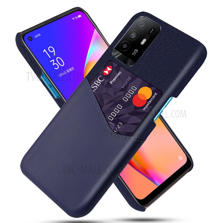 KSQ With Card Holder Cloth + PU Leather Coated PC Back Cover for Oppo A95 5G - Blue-1