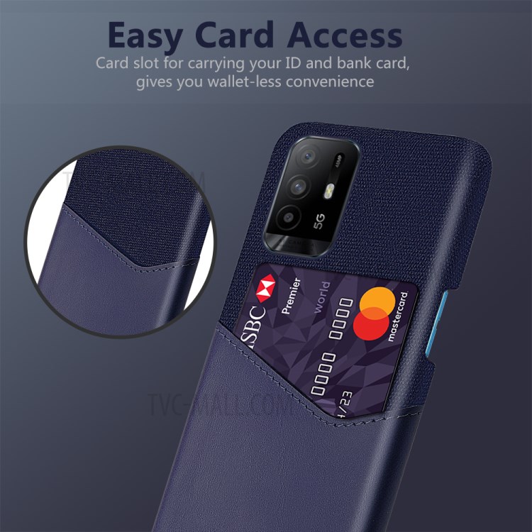 KSQ With Card Holder Cloth + PU Leather Coated PC Back Cover for Oppo A95 5G - Blue-2
