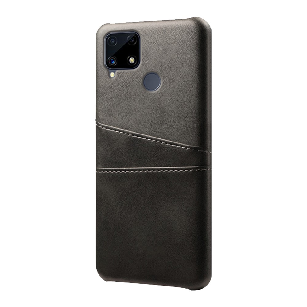 KSQ Double Card Slots PU Leather Coated PC Shell Cover Case for Realme C25 - Black-2