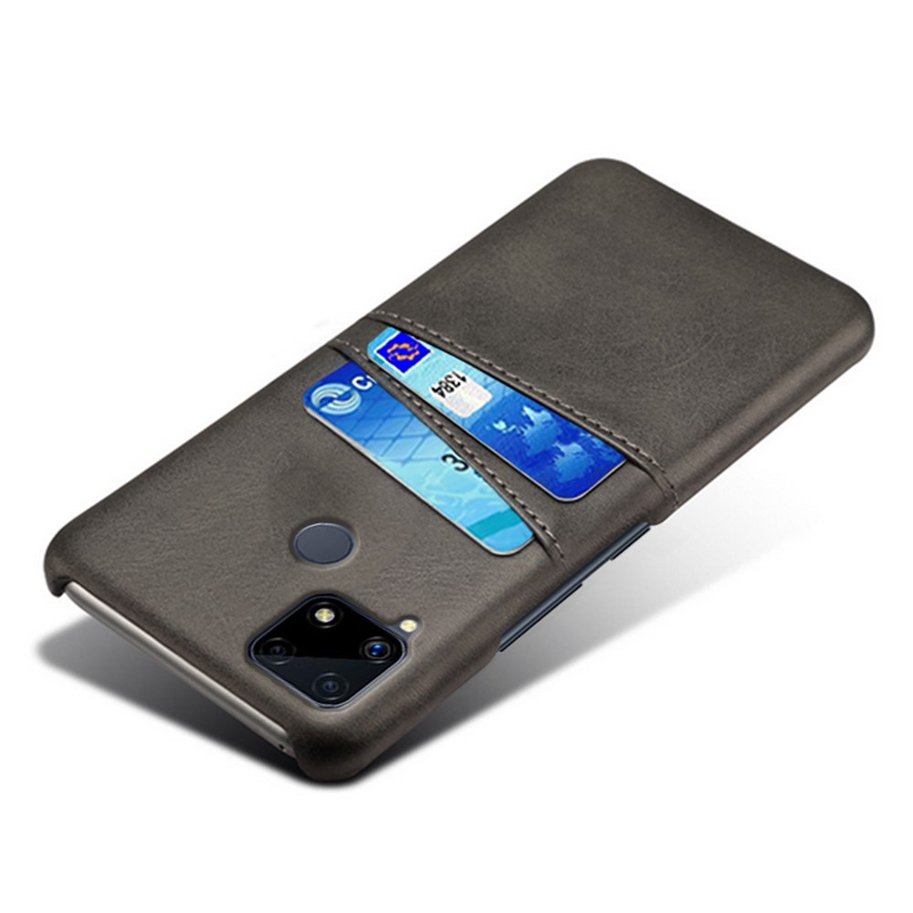 KSQ Double Card Slots PU Leather Coated PC Shell Cover Case for Realme C25 - Black-3