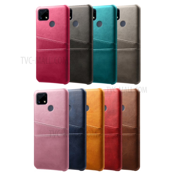 KSQ Double Card Slots PU Leather Coated PC Shell Cover Case for Realme C25 - Black-5