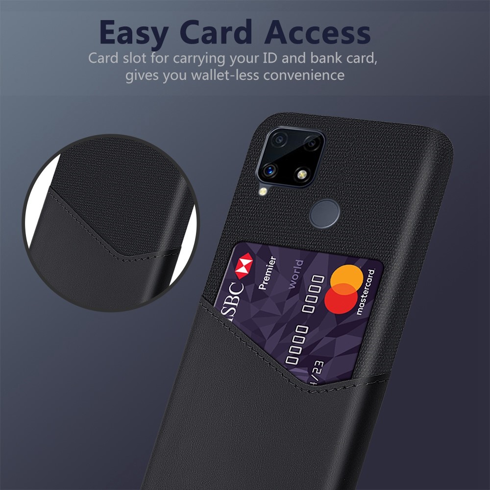KSQ Cloth Surface + PC Hybrid Phone Cover Case with Card Slot for Realme C25 - Black-2
