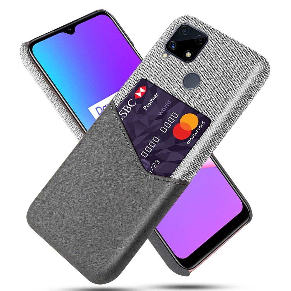 KSQ Cloth Surface + PC Hybrid Phone Cover Case with Card Slot for Realme C25 - Grey-1