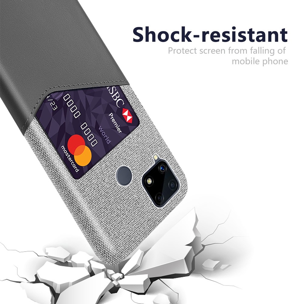 KSQ Cloth Surface + PC Hybrid Phone Cover Case with Card Slot for Realme C25 - Grey-3