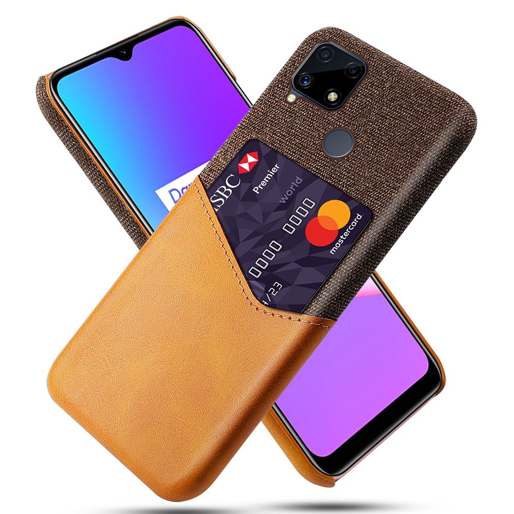 KSQ Cloth Surface + PC Hybrid Phone Cover Case with Card Slot for Realme C25 - Orange-1