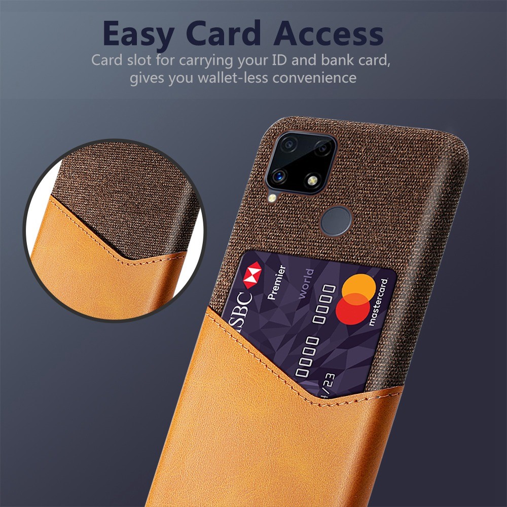KSQ Cloth Surface + PC Hybrid Phone Cover Case with Card Slot for Realme C25 - Orange-2