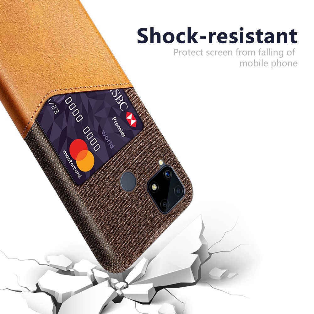 KSQ Cloth Surface + PC Hybrid Phone Cover Case with Card Slot for Realme C25 - Orange-3
