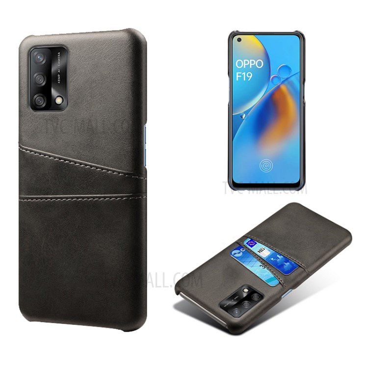 KSQ Double Card Slots PU Leather Coated PC Phone Cover Case for Oppo A74 4G / Oppo F19 - Black-1