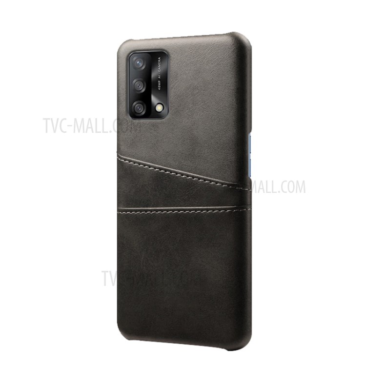KSQ Double Card Slots PU Leather Coated PC Phone Cover Case for Oppo A74 4G / Oppo F19 - Black-2