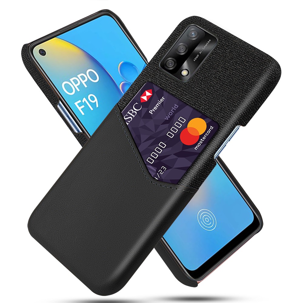 KSQ Well-Protected Cloth Texture PC Phone Case with Card Slot Design for Oppo F19/A74 4G - Black-1