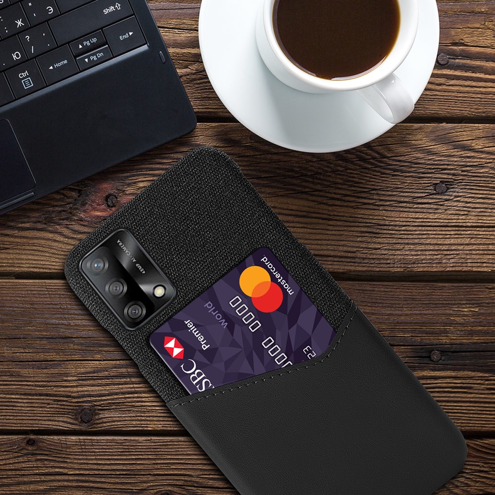 KSQ Well-Protected Cloth Texture PC Phone Case with Card Slot Design for Oppo F19/A74 4G - Black-4