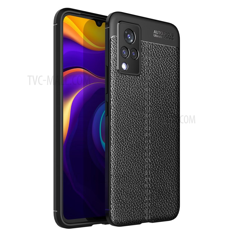Litchi Texture Flexible TPU Cell Phone Back Case Cover for vivo V21 5G/4G - Black-1