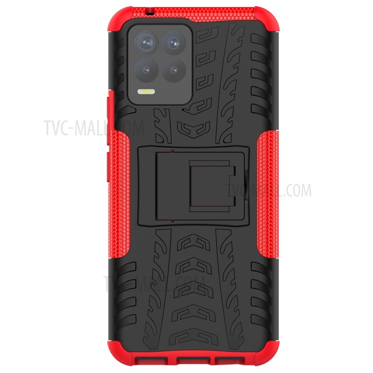 2-in-1 Kickstand Design Tyre Pattern PC + TPU Phone Back Case for Realme 8 / Realme 8 Pro - Red-3