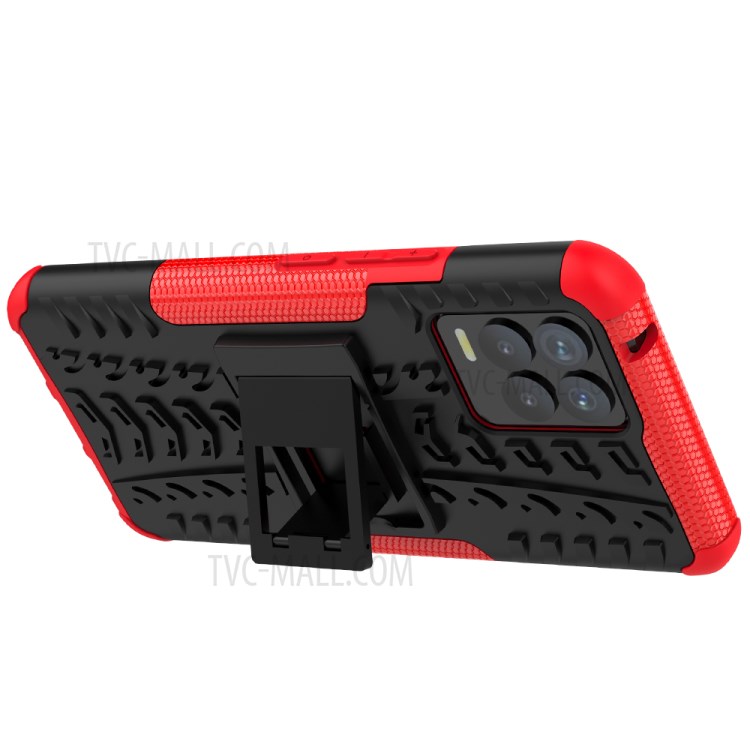 2-in-1 Kickstand Design Tyre Pattern PC + TPU Phone Back Case for Realme 8 / Realme 8 Pro - Red-4