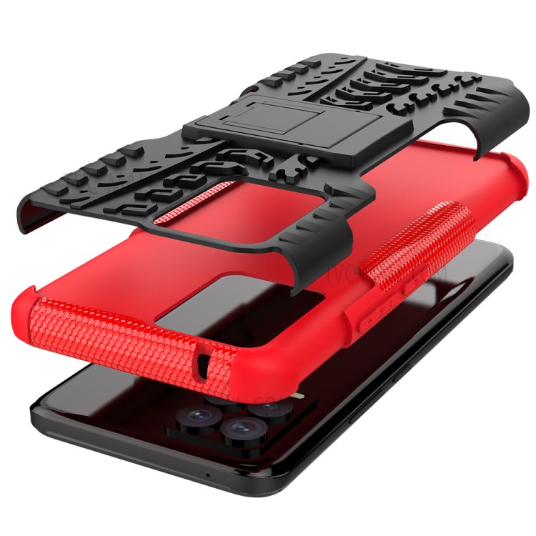 2-in-1 Kickstand Design Tyre Pattern PC + TPU Phone Back Case for Realme 8 / Realme 8 Pro - Red-5