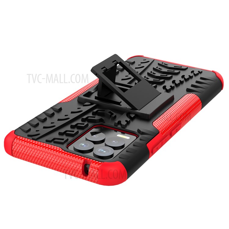 2-in-1 Kickstand Design Tyre Pattern PC + TPU Phone Back Case for Realme 8 / Realme 8 Pro - Red-6