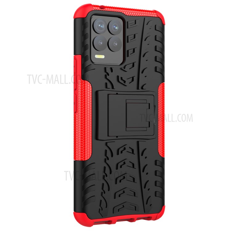 2-in-1 Kickstand Design Tyre Pattern PC + TPU Phone Back Case for Realme 8 / Realme 8 Pro - Red-7