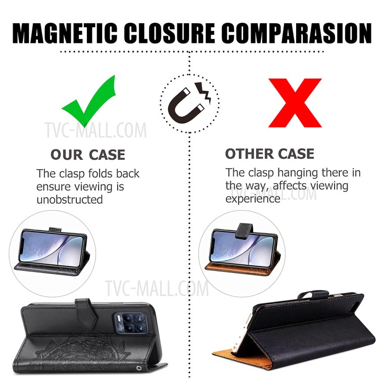 Full Coverage Mandala Flower Embossment PU Leather Case with Wallet Stand Design for Realme 8/8 Pro - Black-8