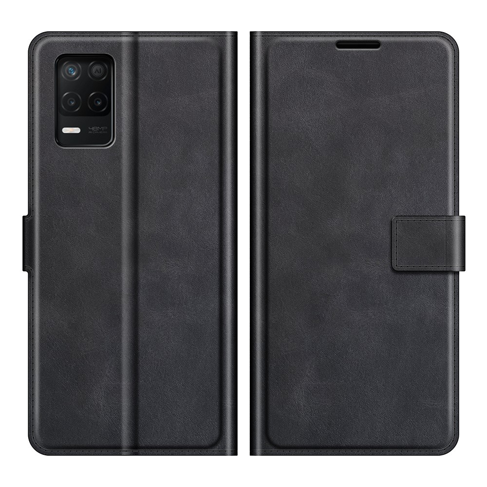 Magnetic Square Clasp Leather Wallet Stand Protective Case Cover for Realme 8 5G - Black-1