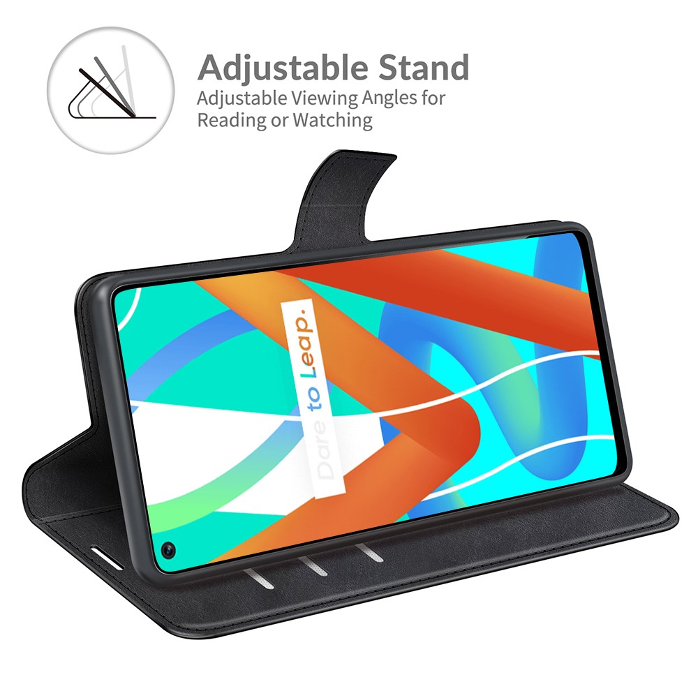 Magnetic Square Clasp Leather Wallet Stand Protective Case Cover for Realme 8 5G - Black-3
