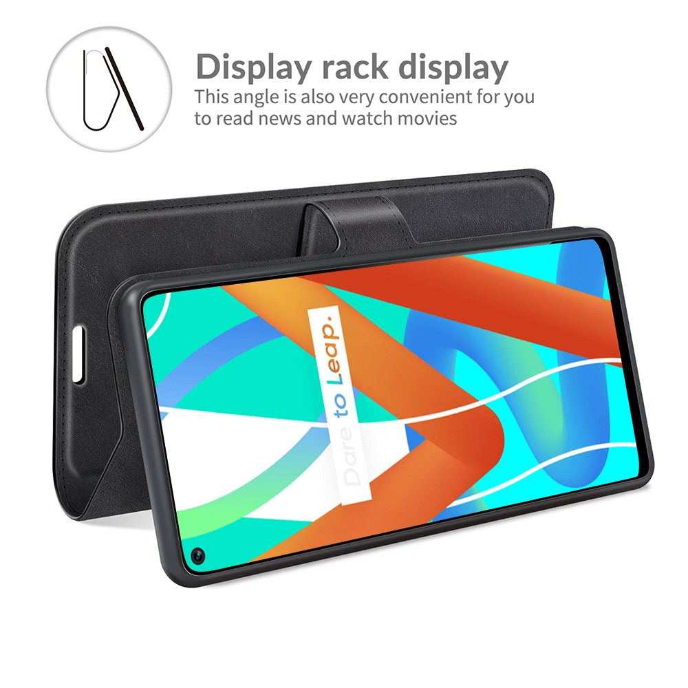 Magnetic Square Clasp Leather Wallet Stand Protective Case Cover for Realme 8 5G - Black-4