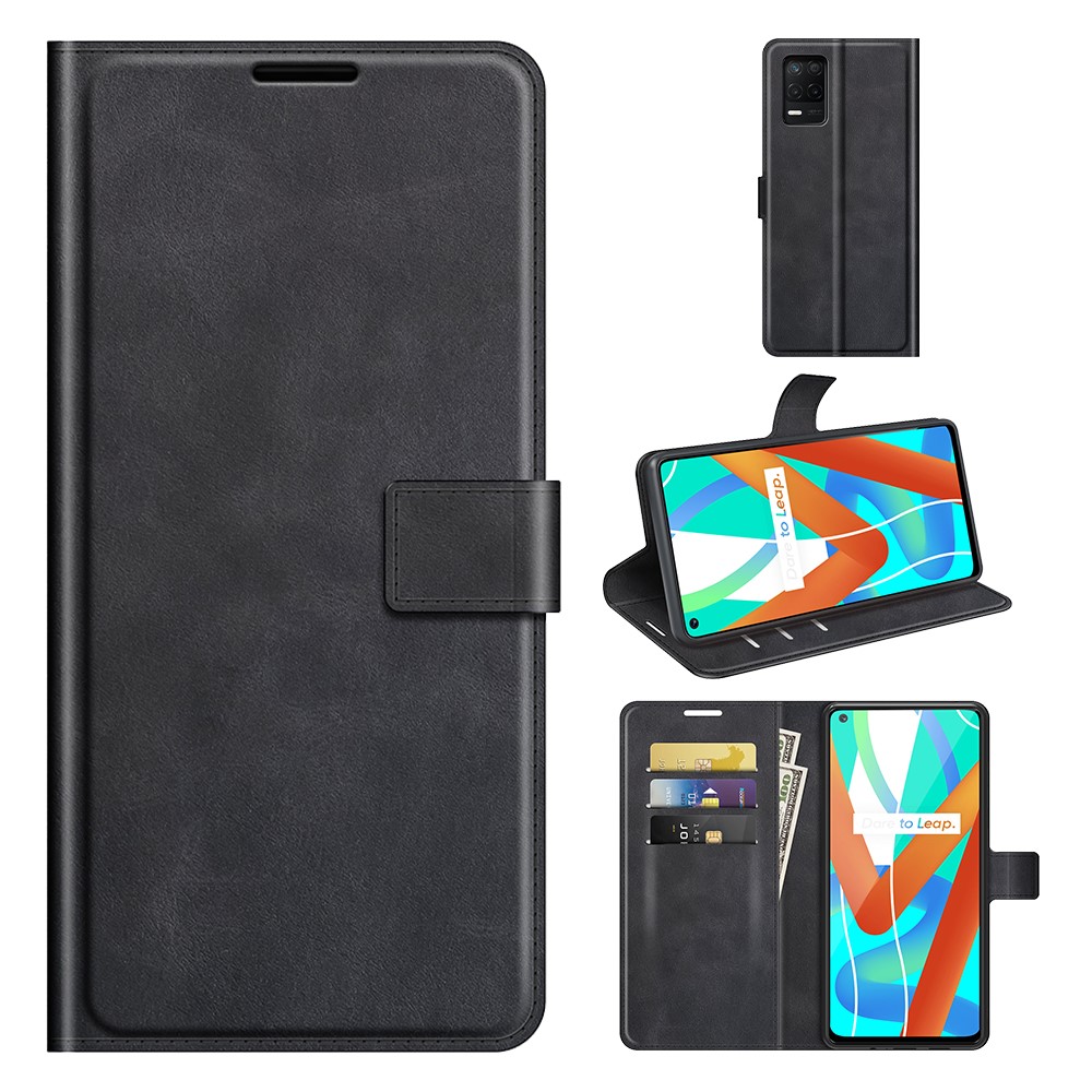Magnetic Square Clasp Leather Wallet Stand Protective Case Cover for Realme 8 5G - Black-7