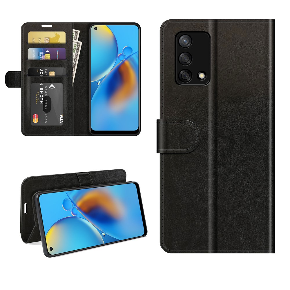 Crazy Horse Texture Retro Style Wallet Design Leather Case for Oppo F19/A74 4G - Black-7
