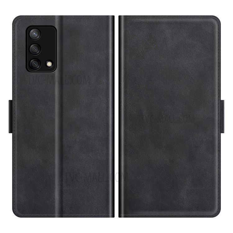 Magnetic Double Clasp Wallet Stand PU Leather Phone Case Shell for Oppo F19/A74 4G - Black-1