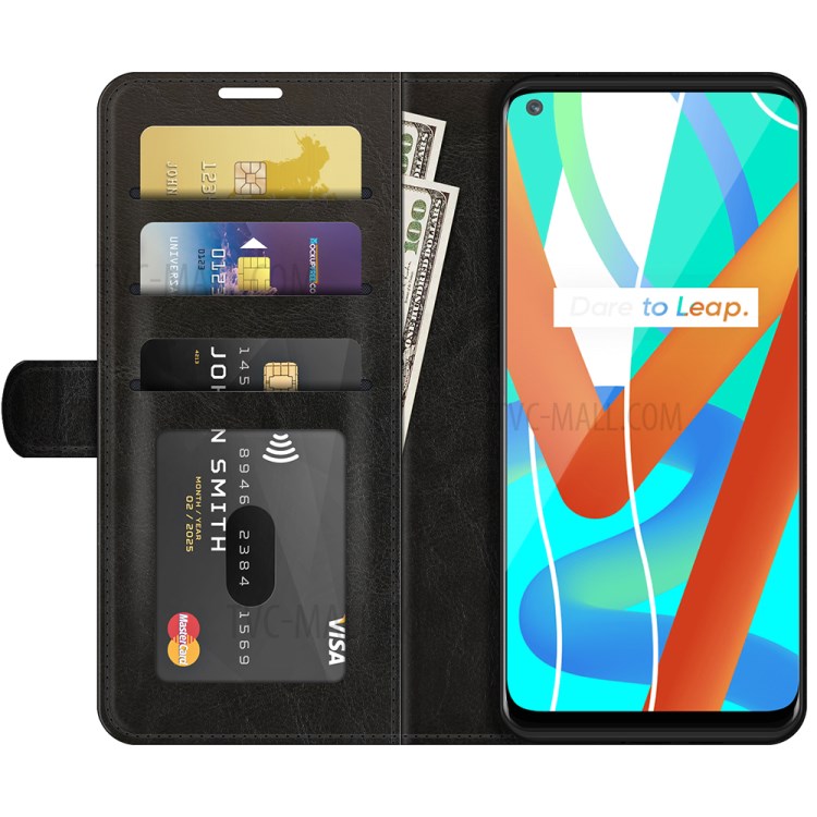 Retro Style Crazy Horse Texture Leather Wallet Case with Stand for Realme 8 5G - Black-2
