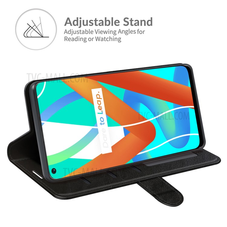 Retro Style Crazy Horse Texture Leather Wallet Case with Stand for Realme 8 5G - Black-3