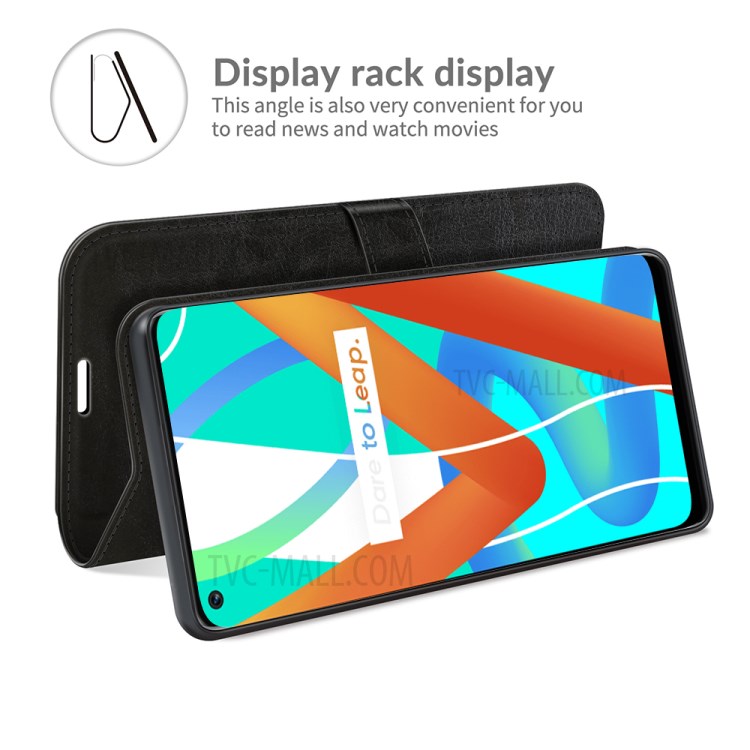 Retro Style Crazy Horse Texture Leather Wallet Case with Stand for Realme 8 5G - Black-4