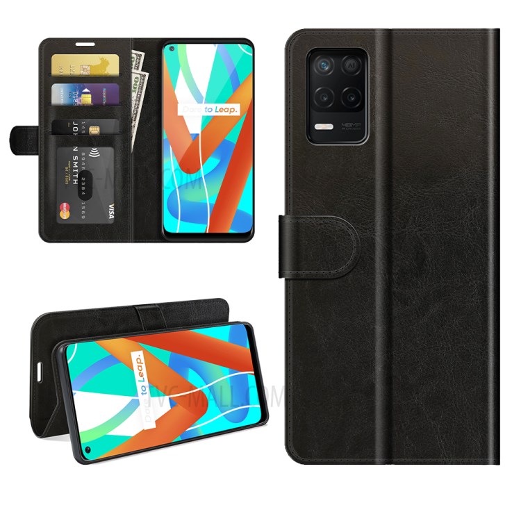 Retro Style Crazy Horse Texture Leather Wallet Case with Stand for Realme 8 5G - Black-7