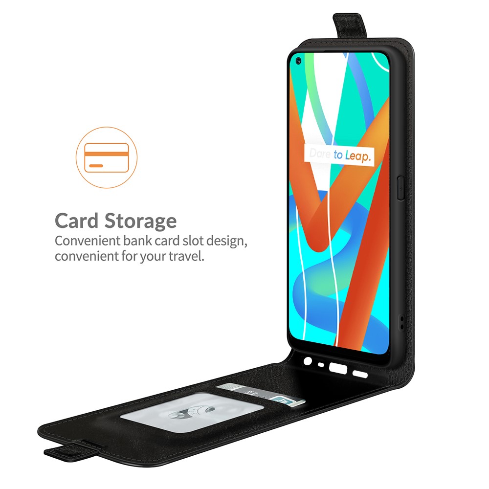 Card Holder Design Crazy Horse Texture Vertical Flip Leather Case for Realme 8 5G - Black-2
