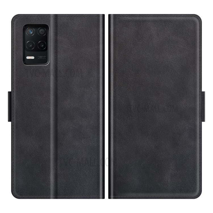 Full-Protection Wallet Stand Design Magnetic Double Clasp Leather Mobile Phone Case Shell for Realme 8 5G - Black-1