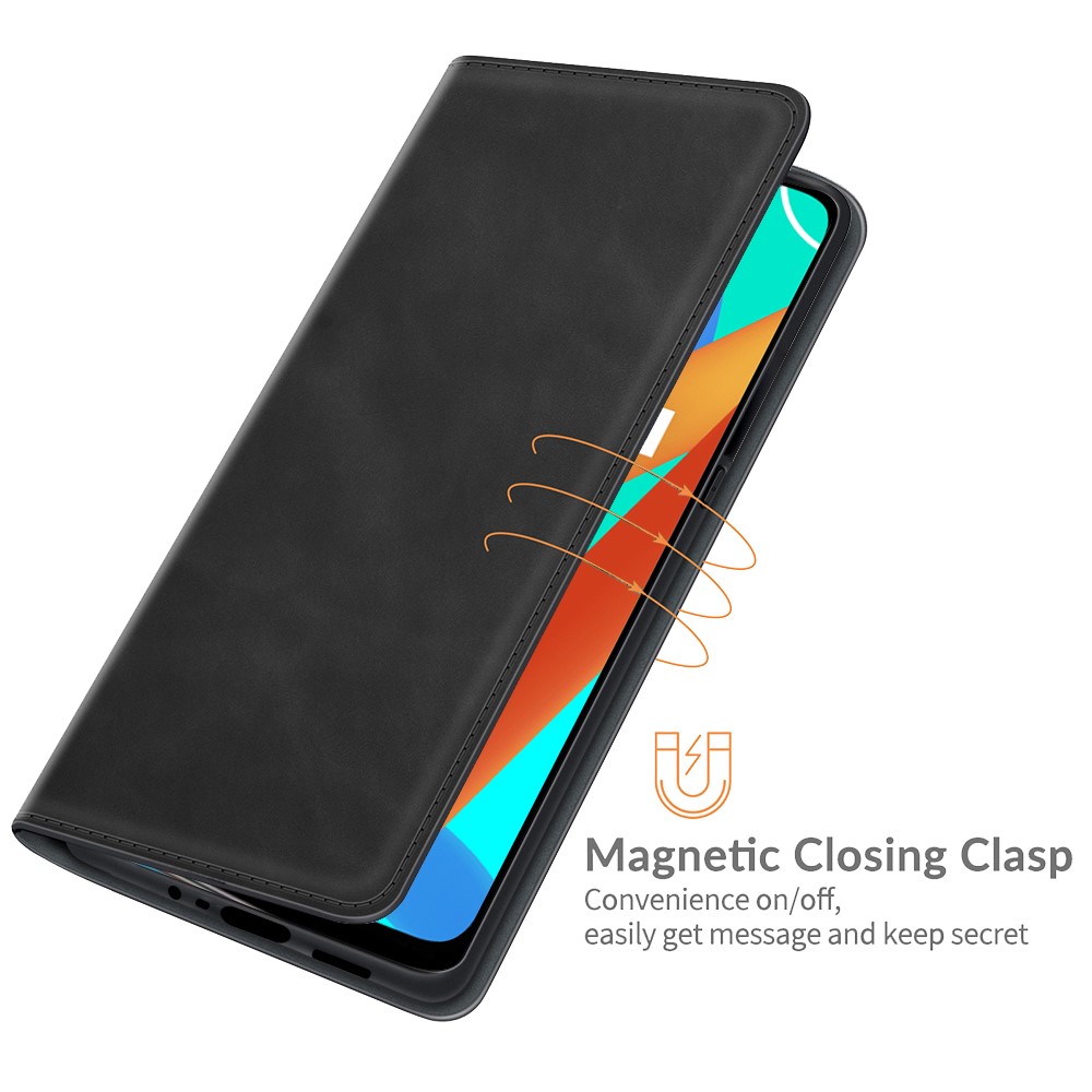 Skin-touch Leather Cover Automatic Suction Protective Case with Wallet Stand for Realme 8 5G - Black-4