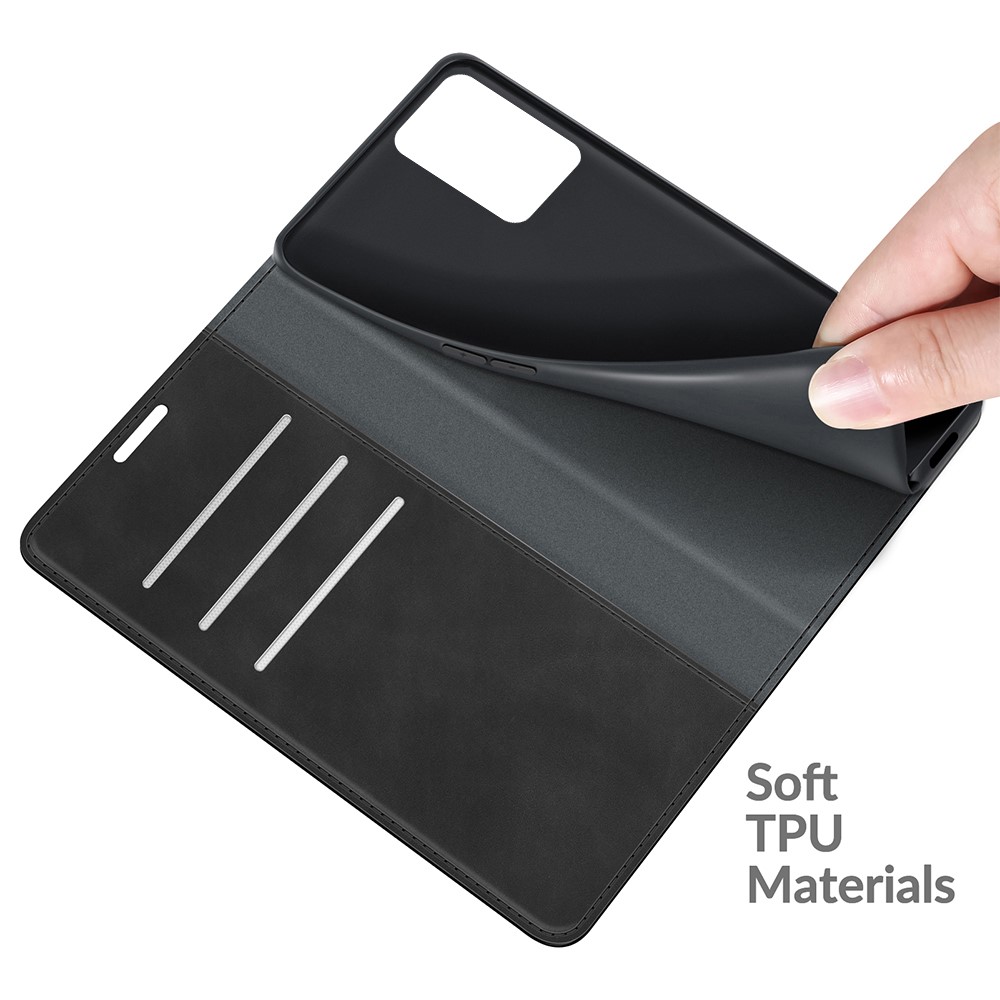 Skin-touch Leather Cover Automatic Suction Protective Case with Wallet Stand for Realme 8 5G - Black-5