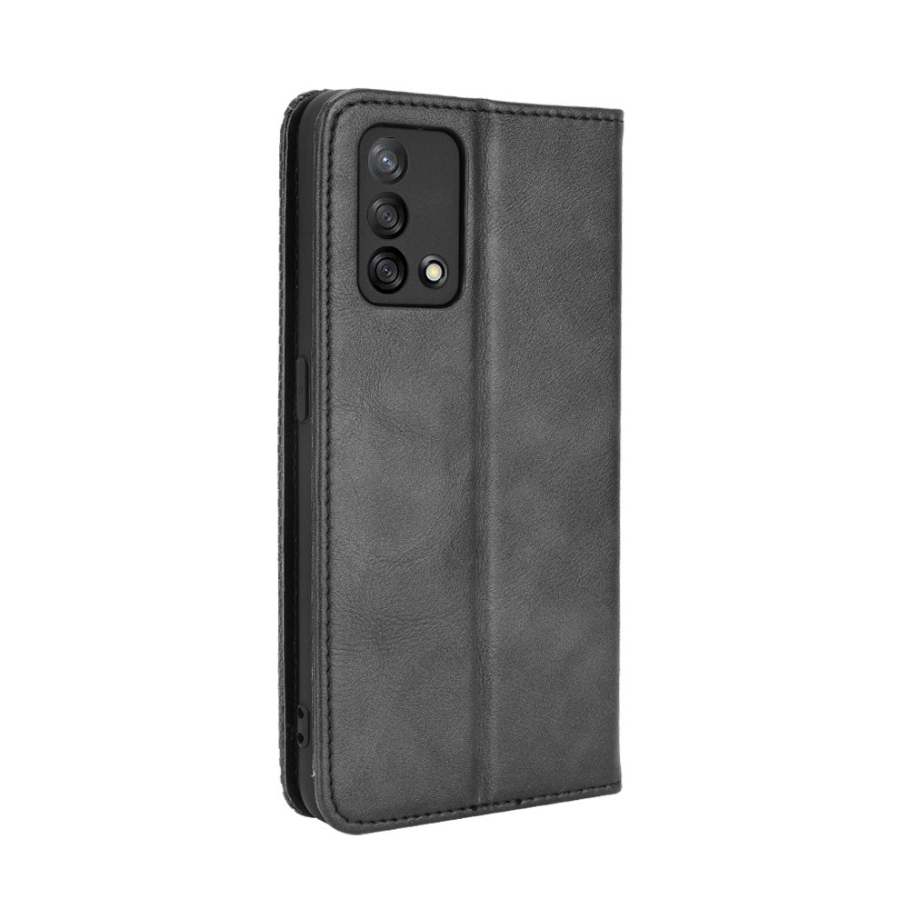 Wallet Stand Vintage Style Phone Case Magnetic Closure Leather Cover for Oppo F19/A74 4G - Black-3
