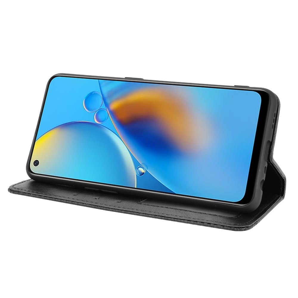 Wallet Stand Vintage Style Phone Case Magnetic Closure Leather Cover for Oppo F19/A74 4G - Black-4
