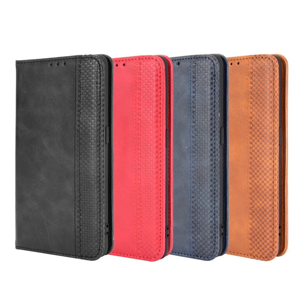 Wallet Stand Vintage Style Phone Case Magnetic Closure Leather Cover for Oppo F19/A74 4G - Black-9