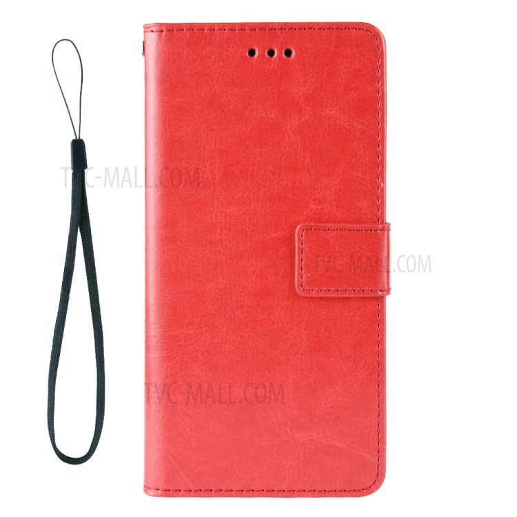 Wallet Design Crazy Horse Skin Leather Stand Shell with Strap for Oppo A74 4G/F19 - Red-2