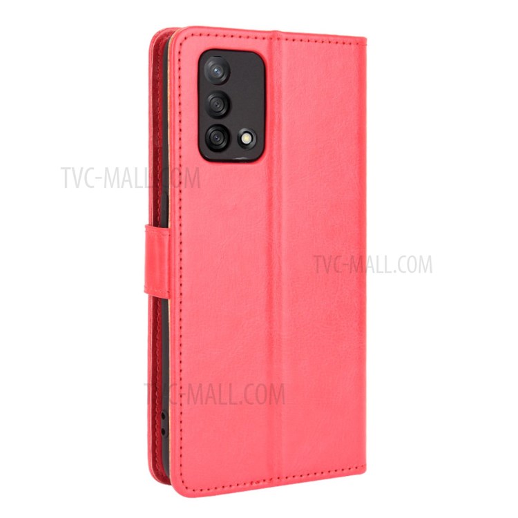 Wallet Design Crazy Horse Skin Leather Stand Shell with Strap for Oppo A74 4G/F19 - Red-3