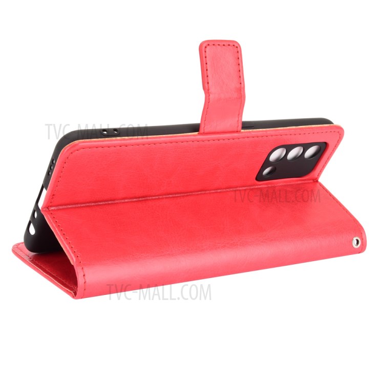 Wallet Design Crazy Horse Skin Leather Stand Shell with Strap for Oppo A74 4G/F19 - Red-4
